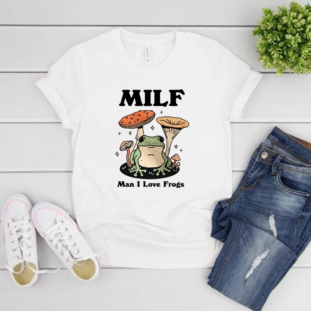 

Retro Frog Tshirt Funny MILF Froggy Shirt Unisex T-shirt Short Sleeve Graphic T Shirts Vintage Clothes Frog Lover Tee