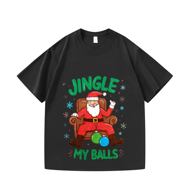 

Men's T-Shirt Black Jingle My Balls Santa Claus Printed Christmas Scenarios Funny Xmas Gift Top Tee