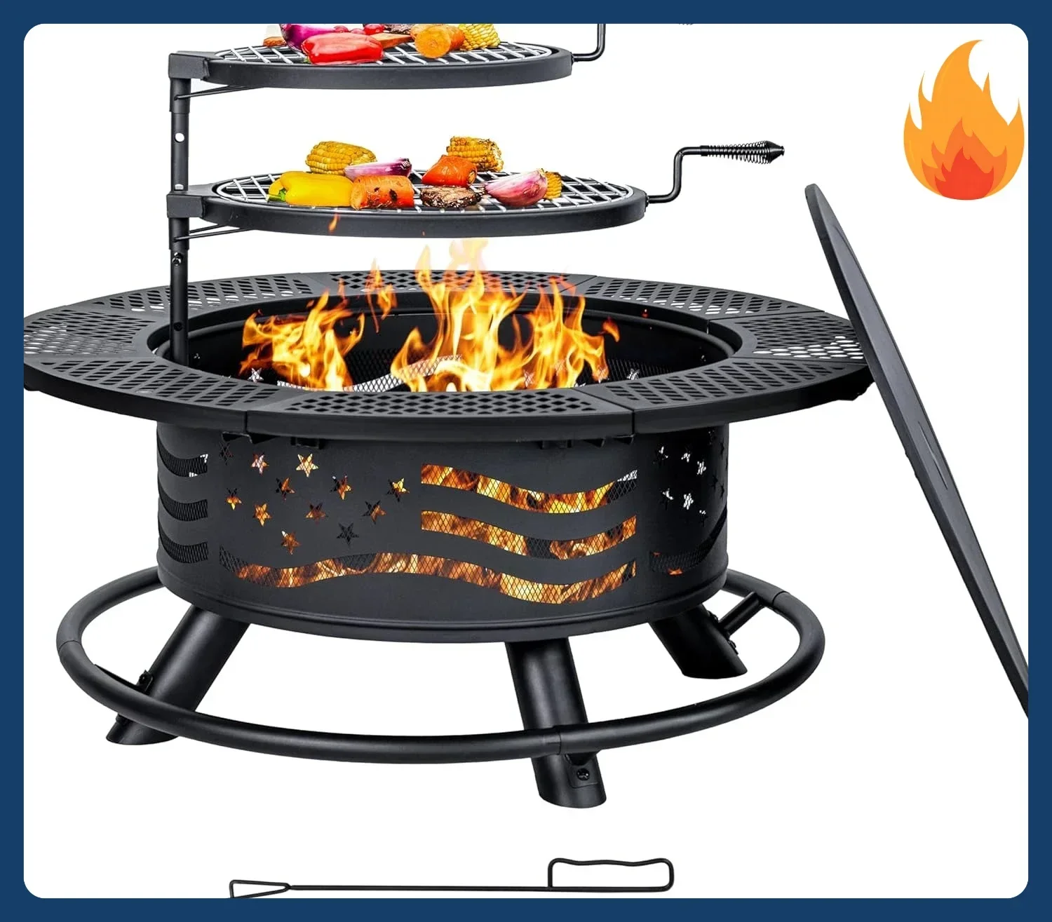 

[Discounted Price!]36 Inch Fire Pit with 2 Cooking Grates, Outdoor Wood Burning BBQ Grill Firepit Bowl with Cover Lid, Steel Rou