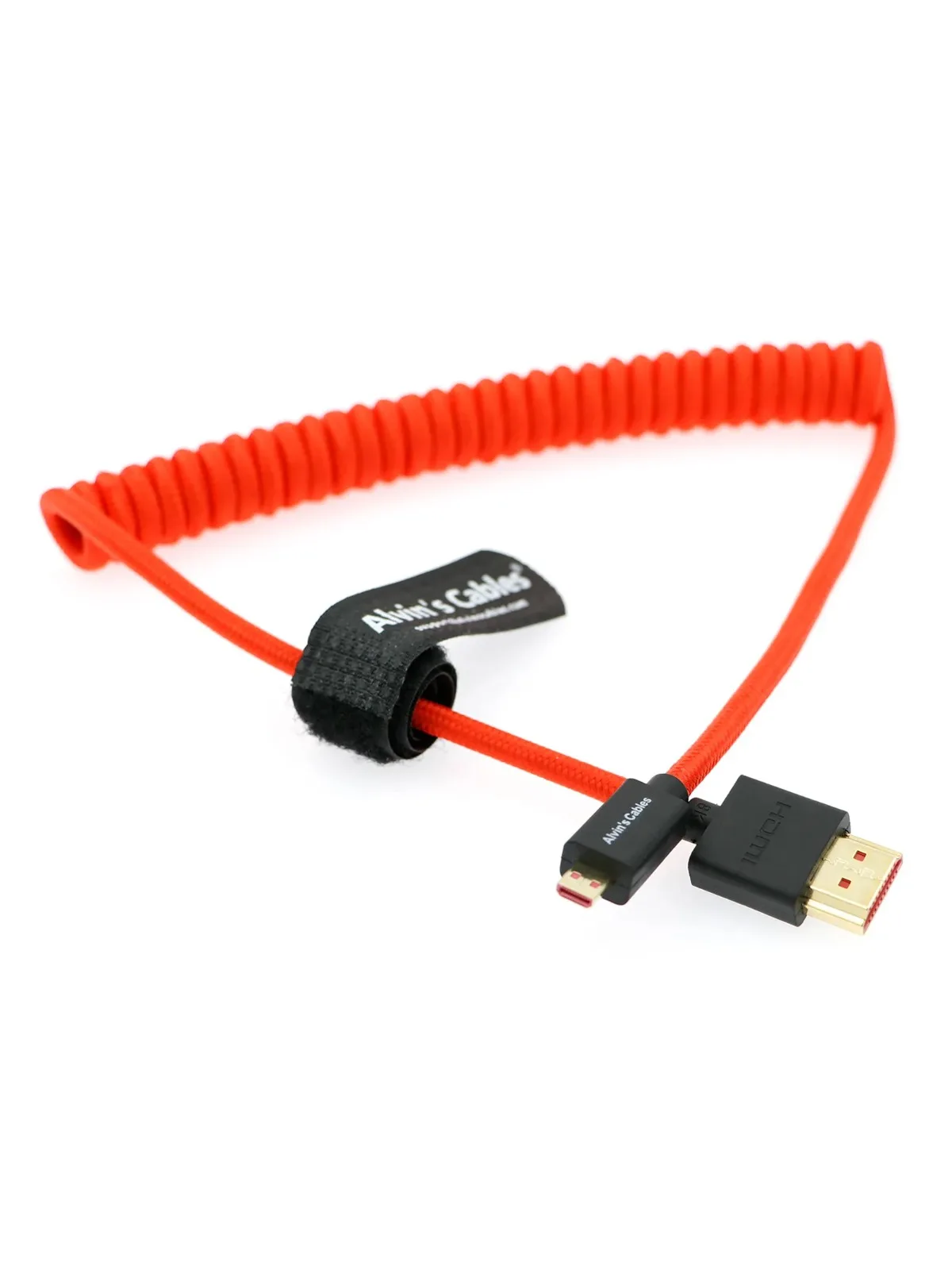 Kabel 8K 2.1 Micro-HDMI do Full HDMI, w oplocie, spiralny, typ D do A, do Atomos-Ninja-V, Canon-R5C, R5, R6, Sony A7RIII, A7II, FUJIFILM (30-71cm) — zdjęcie produktu 7