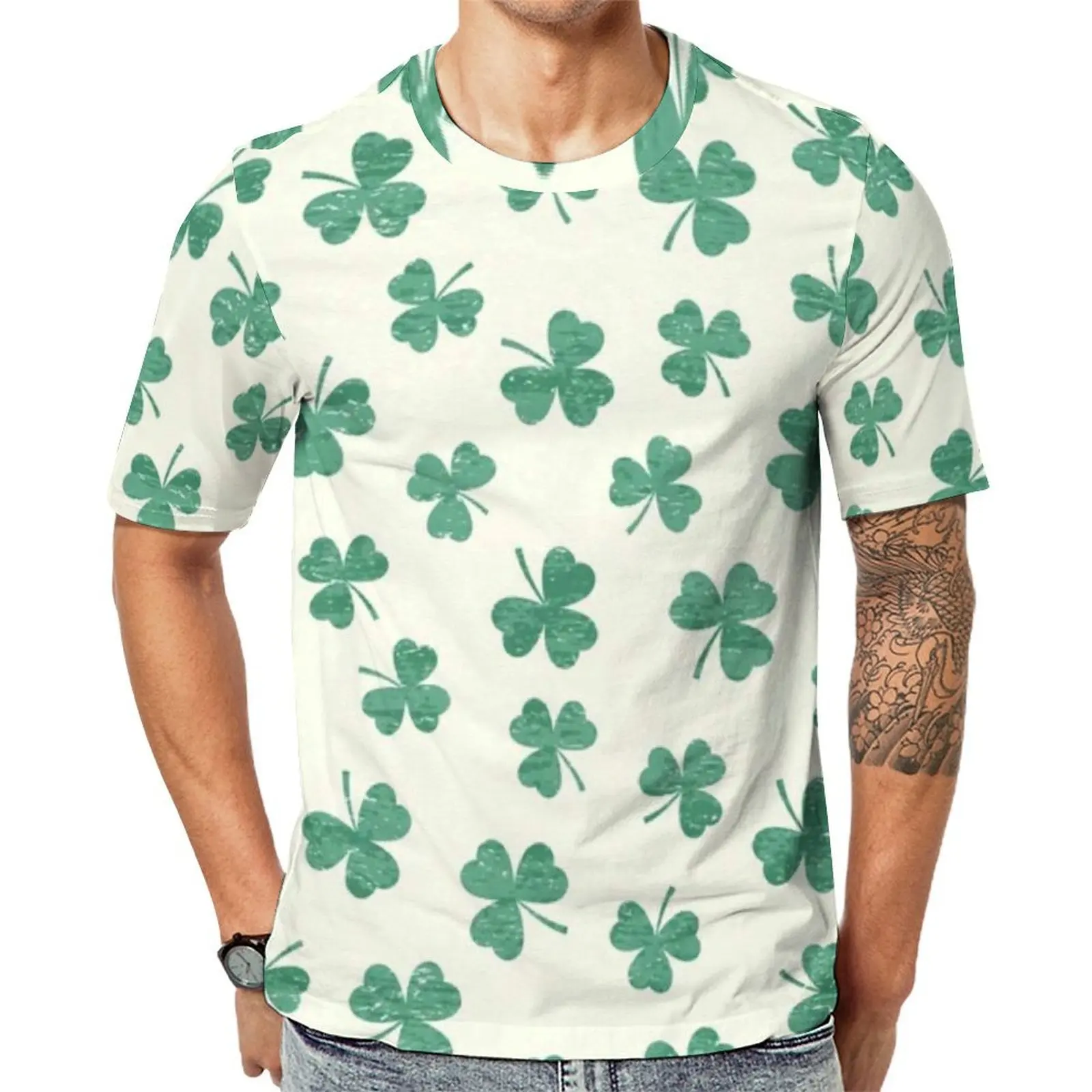 Dancing Shamrocks T-Shirt For Men St Patricks Day O Neck T-Shirts Beach Vintage Clothes Short Sleeve Y2K Big Size Tee Shirt