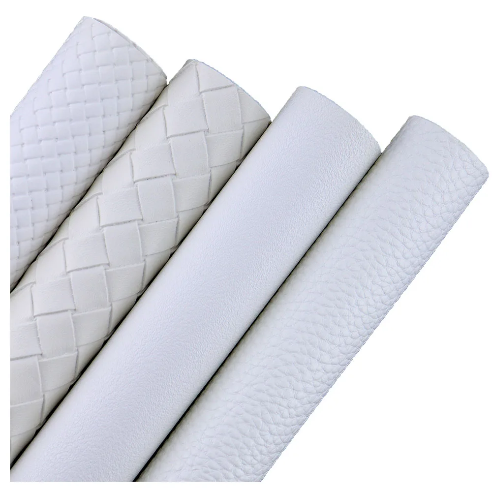 30x134cm Plain Solid White Smooth Soft Litchi Lychee Embossed Cross Faux Synthetic Leather Fabric For Bows Handbags HM003