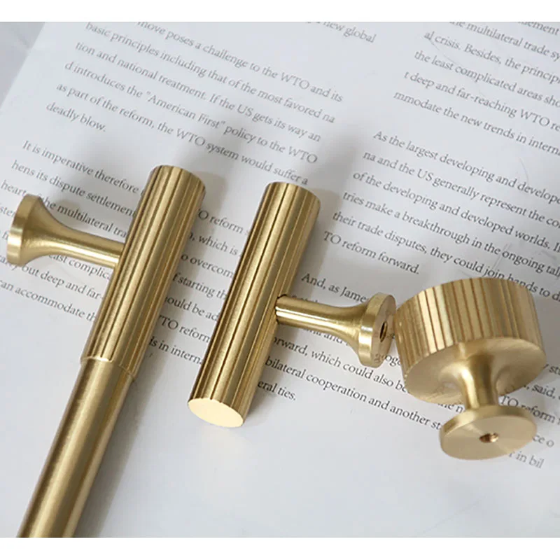 Solid Brass Art Deco Vertical Linear Kitchen Cabinet Handles Knurled Drawer T-bar Bedroom Wardrobes Long Furniture Door Pull