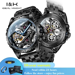 IDEAL KNIGHT 6803 Hollow Tourbillon Mechanical Watch For Men Original Automatic Wristwatch 44mm Big Dial Deep Waterproof Watches