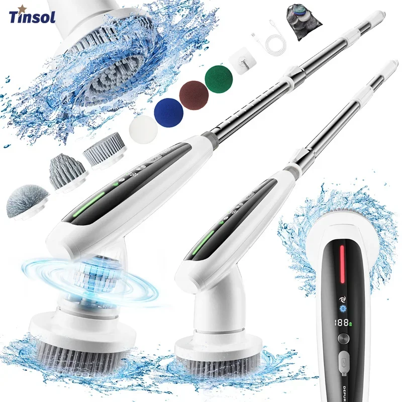 TINSOL 7-in-1 cordless electric cleaning brush 2000 mAh, retractable smart induction variable speed electric cleaning brush