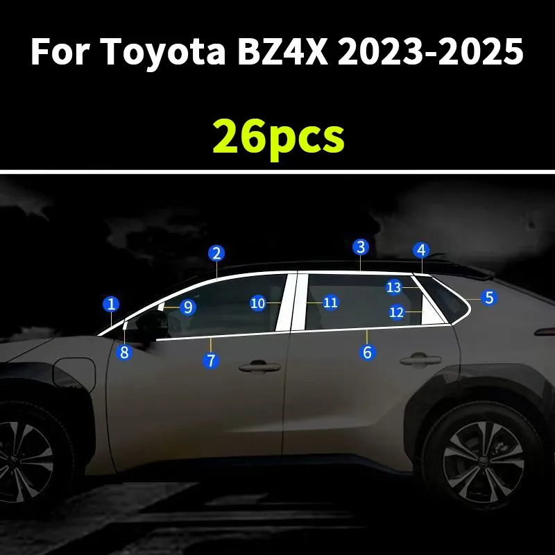 

26X Chrome steel Car Body Door Side Molding Cover Trim For Toyota BZ4X 2023-2025