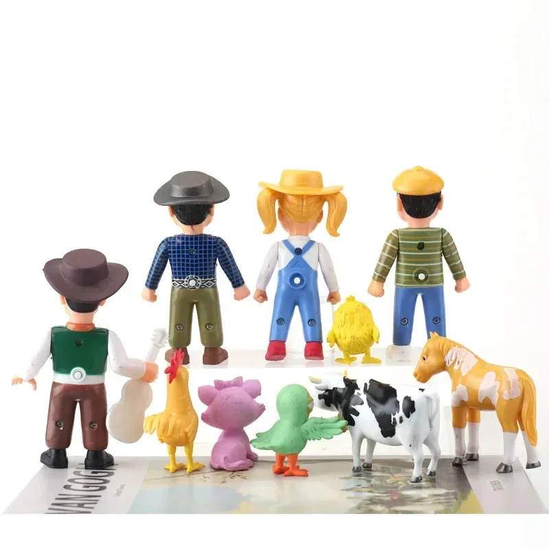 10pcs/set Cute Happy Farm Action Figures La Granja De Zenon Red Barn Barnyard Farm Kids Baby Animals PVC Dolls Toy Set Gifts