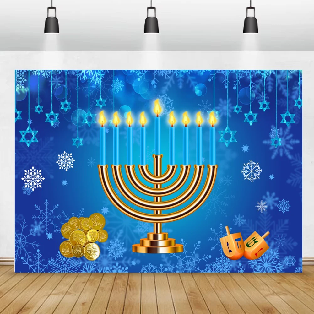 Laeacco-Fondo de fotografía Feliz Hanukkah, Hanukah, festivales, fiesta, Menorah, velas, pan, cemento, póster de pared