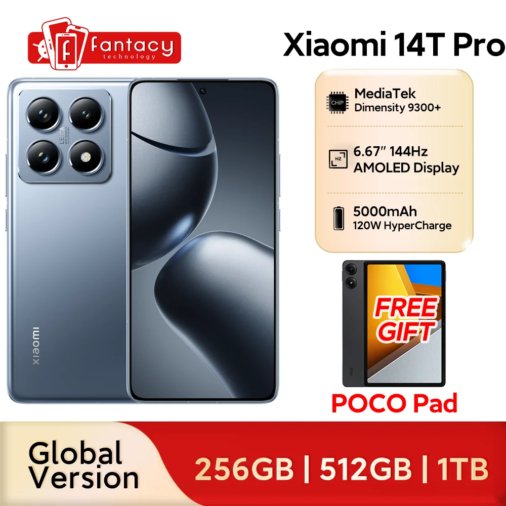 Global Version Xiaomi 14T Pro 5G MediaTek Dimensity 9300+ 50MP Leica Camera 6.67'' 144Hz AMOLED 120W HyperCharge Mi 14T Pro