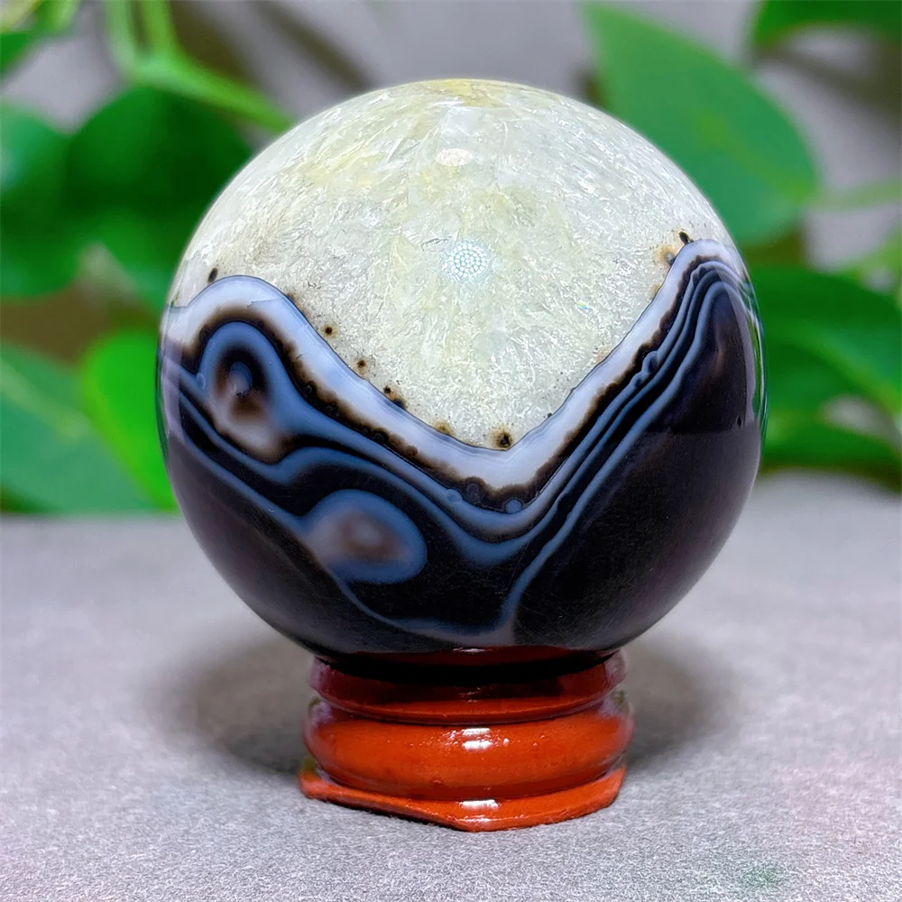 Black Silk Agate Sphere Crystal Natural Stone Quartz Stone Minerals Home Decoration Reiki Gifts Energy Healing Spiritual +Stand