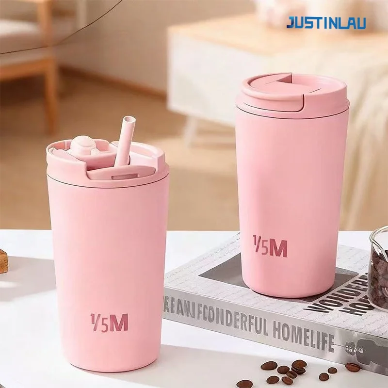 JUSTINLAU Spot Goods 12oz Thermoskanne Tasse Kaffeetasse Kind Stroh Tasse Isolierflasche Edelstahl Auto Tasse Reise Thermo-Wasserflaschen