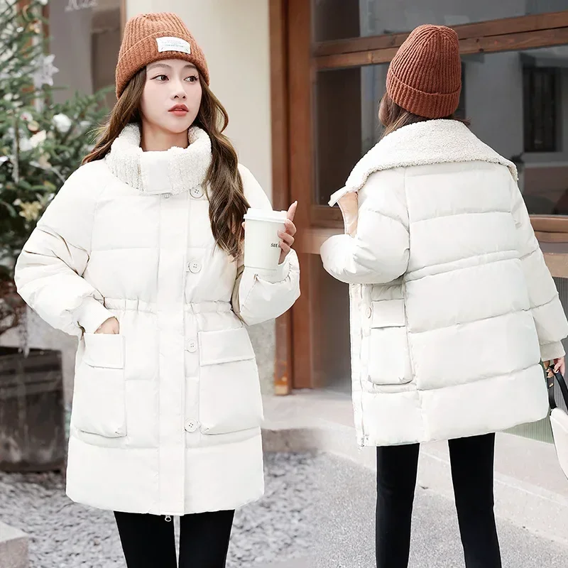 Winter Down Cotton Jacket for Women 2024 New Long and Versatile Student Coat Thickened