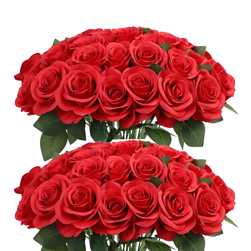 50 Stück künstliche Rosen aus Samt, fühlen sich echt an, künstliche Rosen, Blumen für Valentinstag, DIY, Hochzeitsstrauß, Party, Heimdekoration