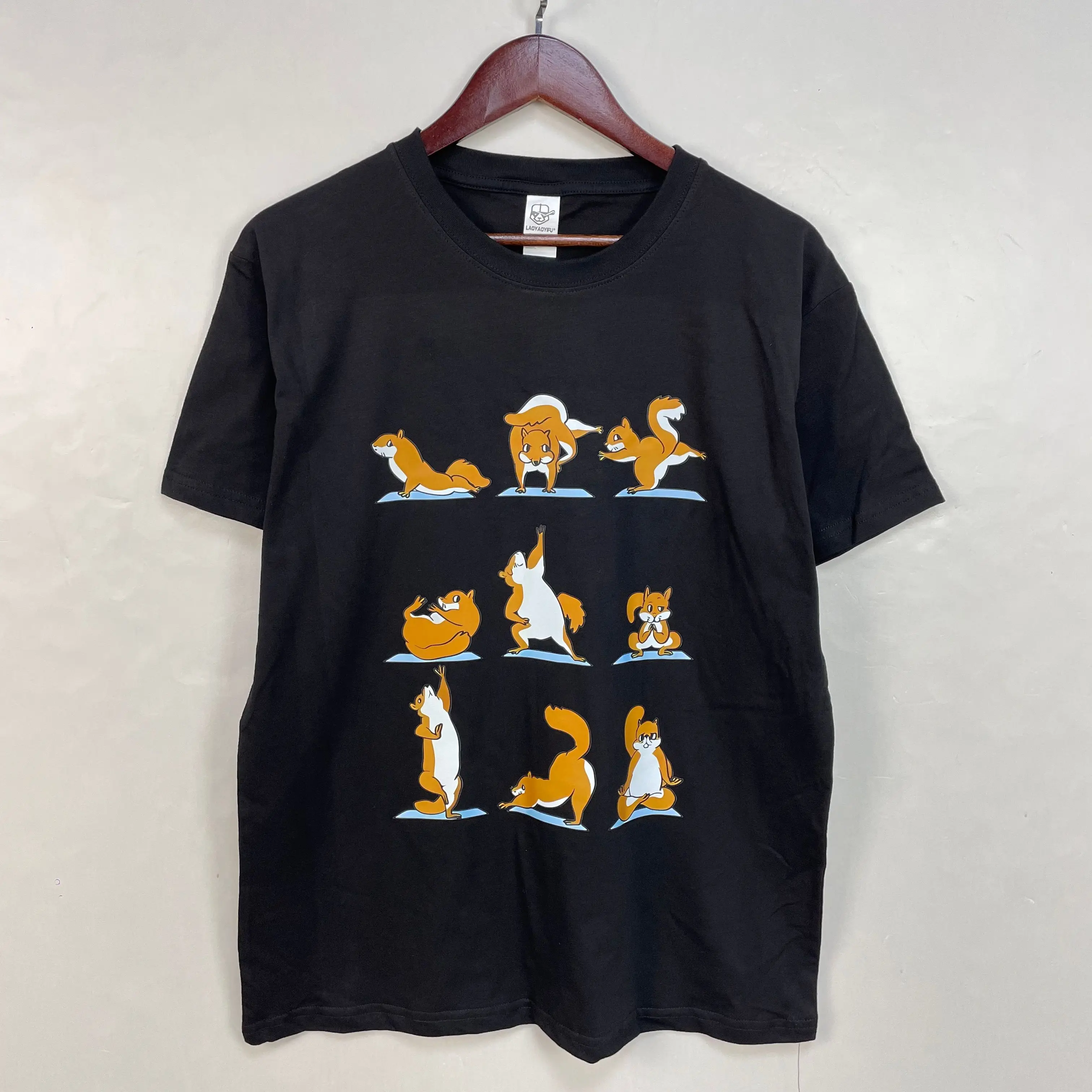 Funny Squirrel Yoga T-shirt Unisex Summer Top Cotton Tshirt Cool Breathable Kawaii Tshirts Cotton Undershirt XS-3XL