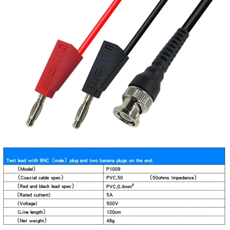 120cm BNC Male to 4mm Stackable Banana Plug Low Loss Coaxial Cable Test Lead Connector for Oscilloscope Drop Shipping