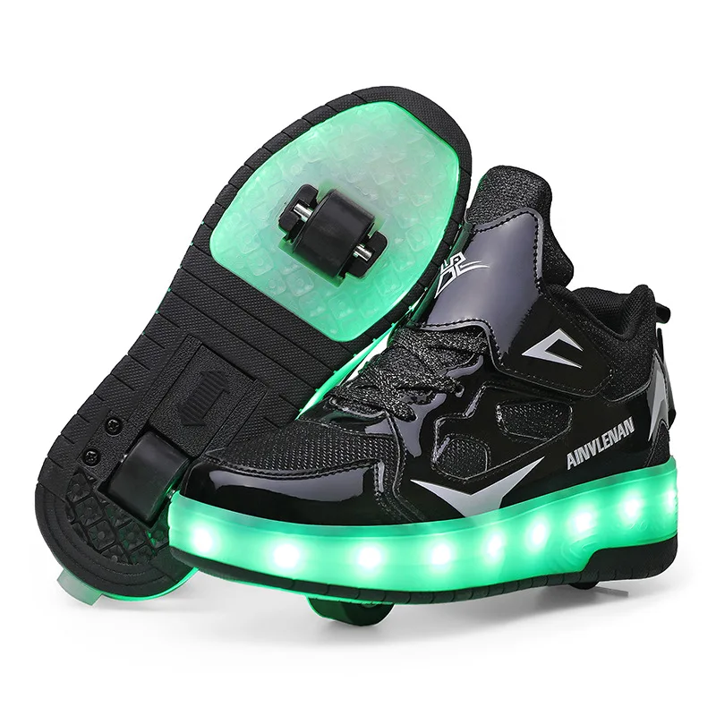 LED Fashion Kids Student Roller Shoes Children Two Wheels Flash Light Flying Shoes Women Men Sneakers Adult Roller Skates