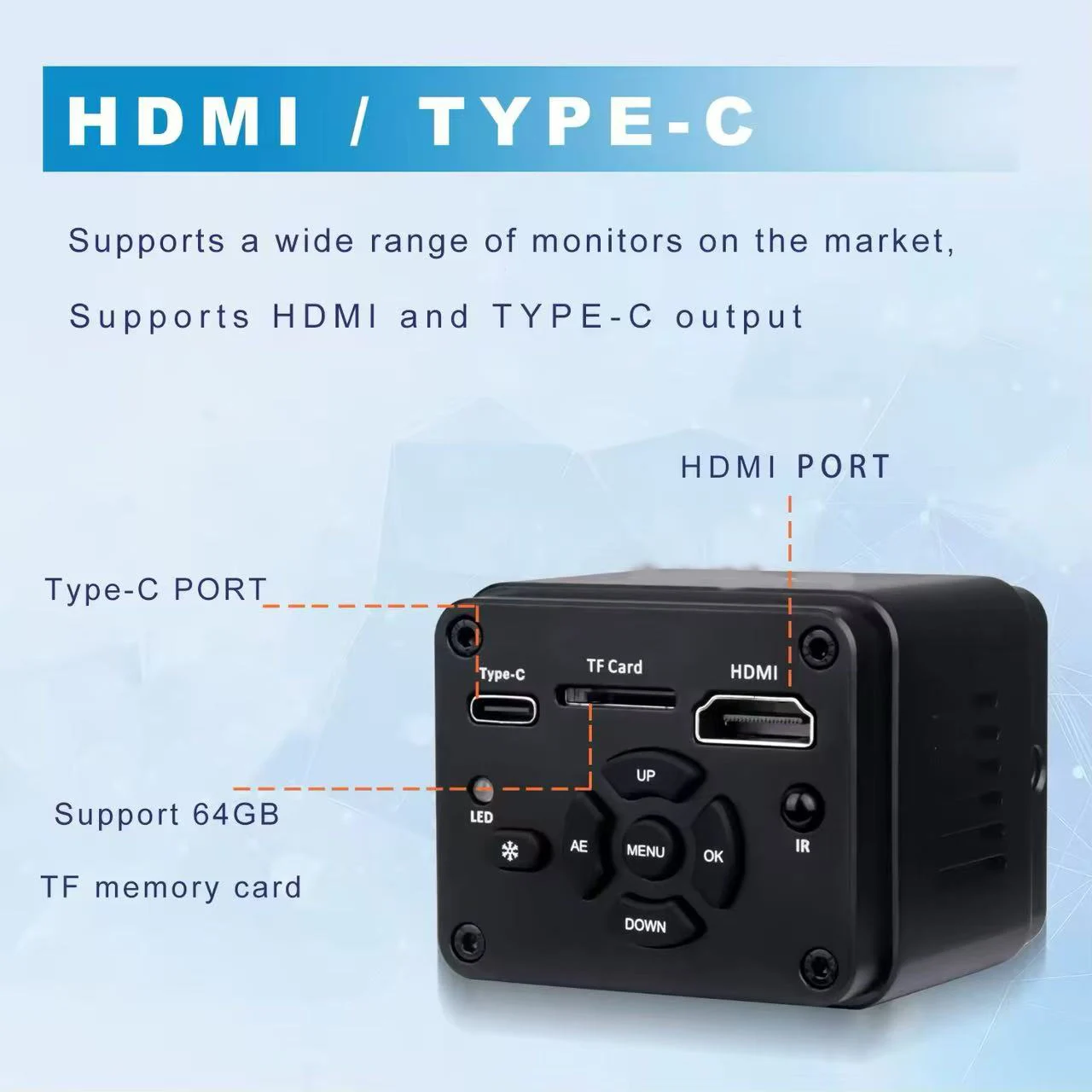 كاميرا صناعية 4K 8.29 ميجابكسل HD تجميد 1/1.8 بوصة كاميرا مجهرية متباينة بمستشعر CMOS
