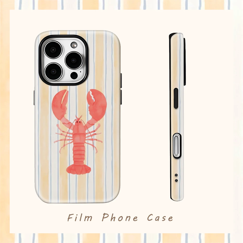 

Чехол для телефона Coral Lobster Stripes для IPhone 17AIR 16E 16, 15, 14, 13, 12, 11, 17 Pro Max Plus, двухслойная задняя крышка