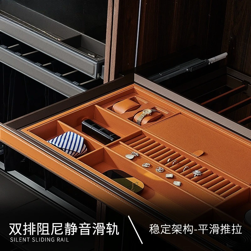 Drawer Basket for Wardrobe Closet Jewelry Organizer Multi-Tier Leather Storage Box with Damping Bottom Tray Hardware for