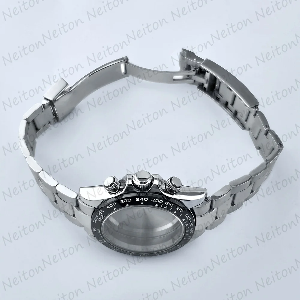 NEITON VK63 39mm Watch Case Silver/Gold With Strap Solid Stainless Steel For VK63 Watches Automatic Movement Accessory Parts