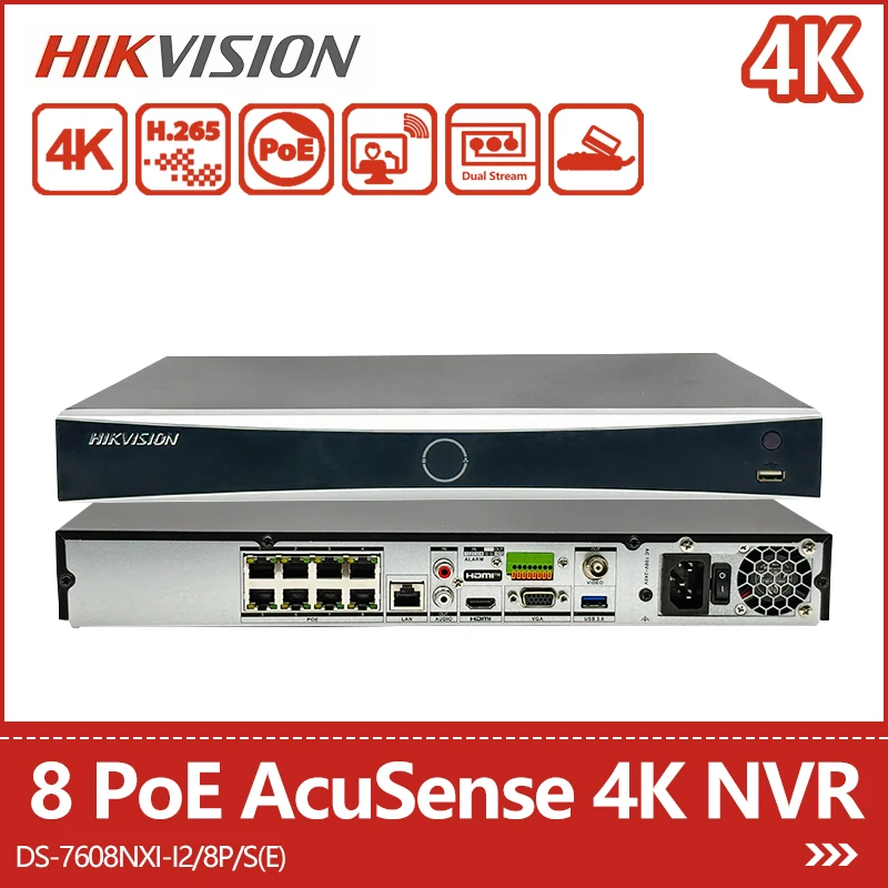 Hikvision 8PoE  4K NVR Smart Search/Playback Facial Recognition Motion Detection Perimeter Protection DS-7608NXI-I2/8P/S(E)