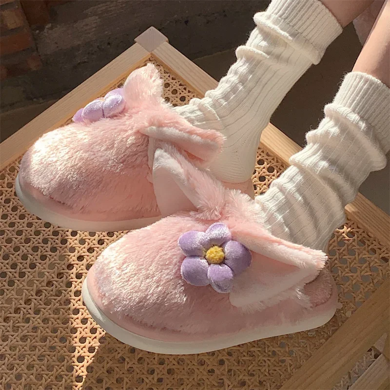 Disney autumn and winter Lingna Belle cute warm home women's shoes cartoon casual non-slip thick-soled plush cotton slippers