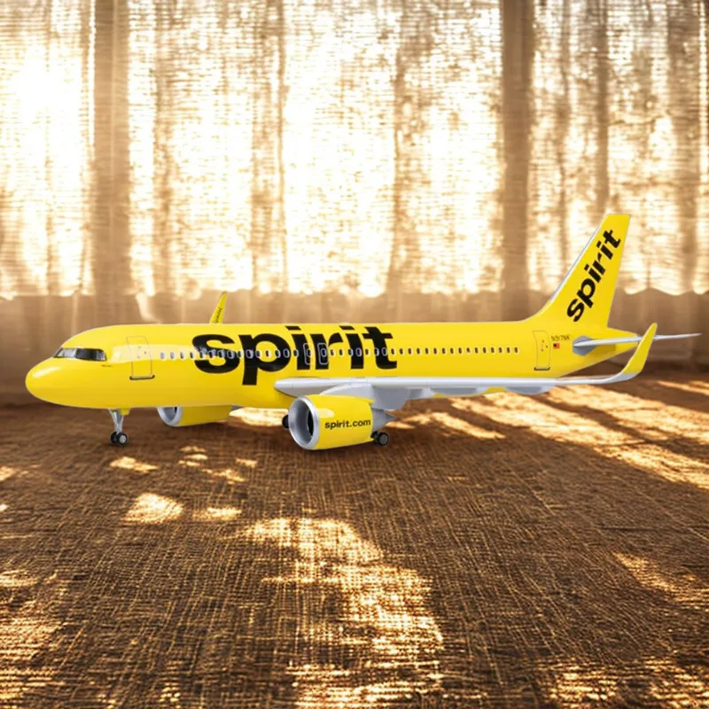 1:80 Scale Model Airplane Spirit Airlines A320 320 Plane Model Resin 47CM with LED Light(Touch or Sound Control) for Decoration