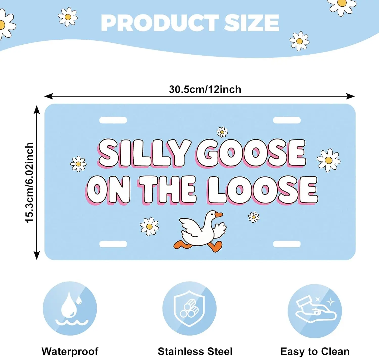 Silly Goose License Plate Metal Aluminum Car Front Tag Novelty Decorative Accessories for Car Truck SUV 6 x 12 Inch with 4 Holes