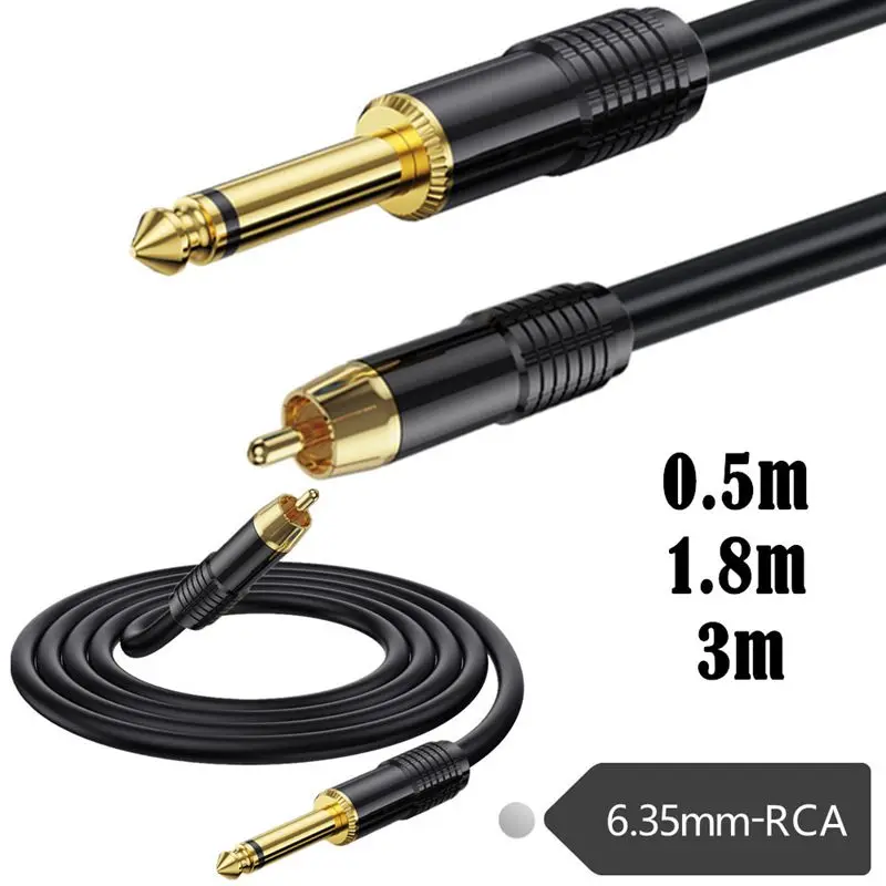 Pure Copper Metal Shell Gold-Plated 6.35mm Mono Male Female To RCA Male Speaker Mixer AV Receiver Amplifier Audio Cable