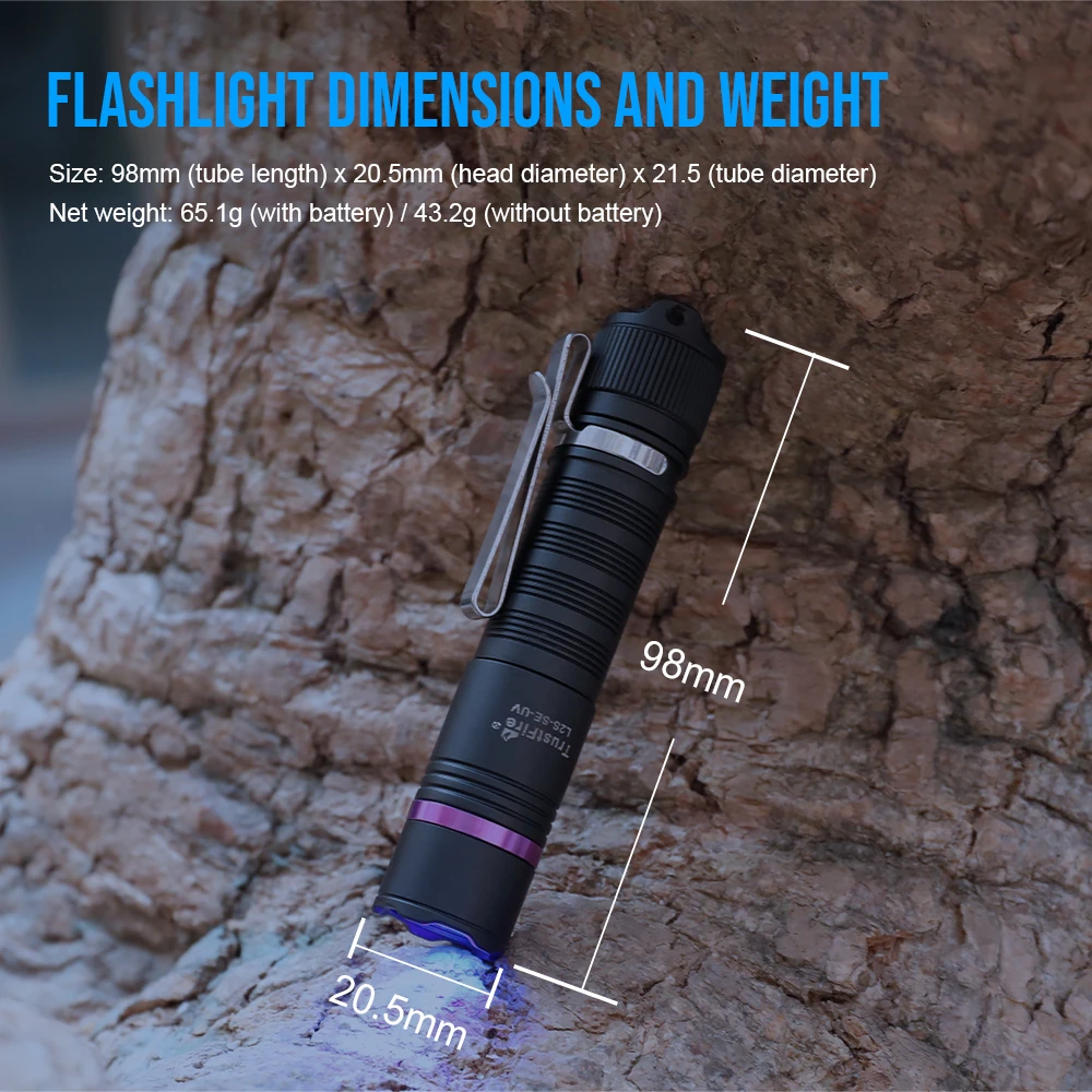 Trustfire L2S-SE-UV 365nm UV Flashlight 3000mW Ultraviolet Torch USB-C Rechargeable light for Desert Hiking, Jewelry Detection