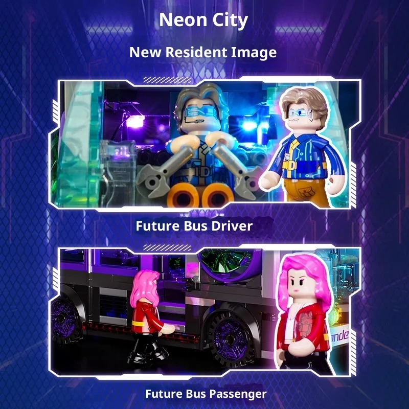 Funwhole Cyberpunk-Serie, zukünftige Bus-Bausteine, pädagogisches Bauspielzeug, geeignetes dekoratives Figuren-Geschenk, ideal für Jungen