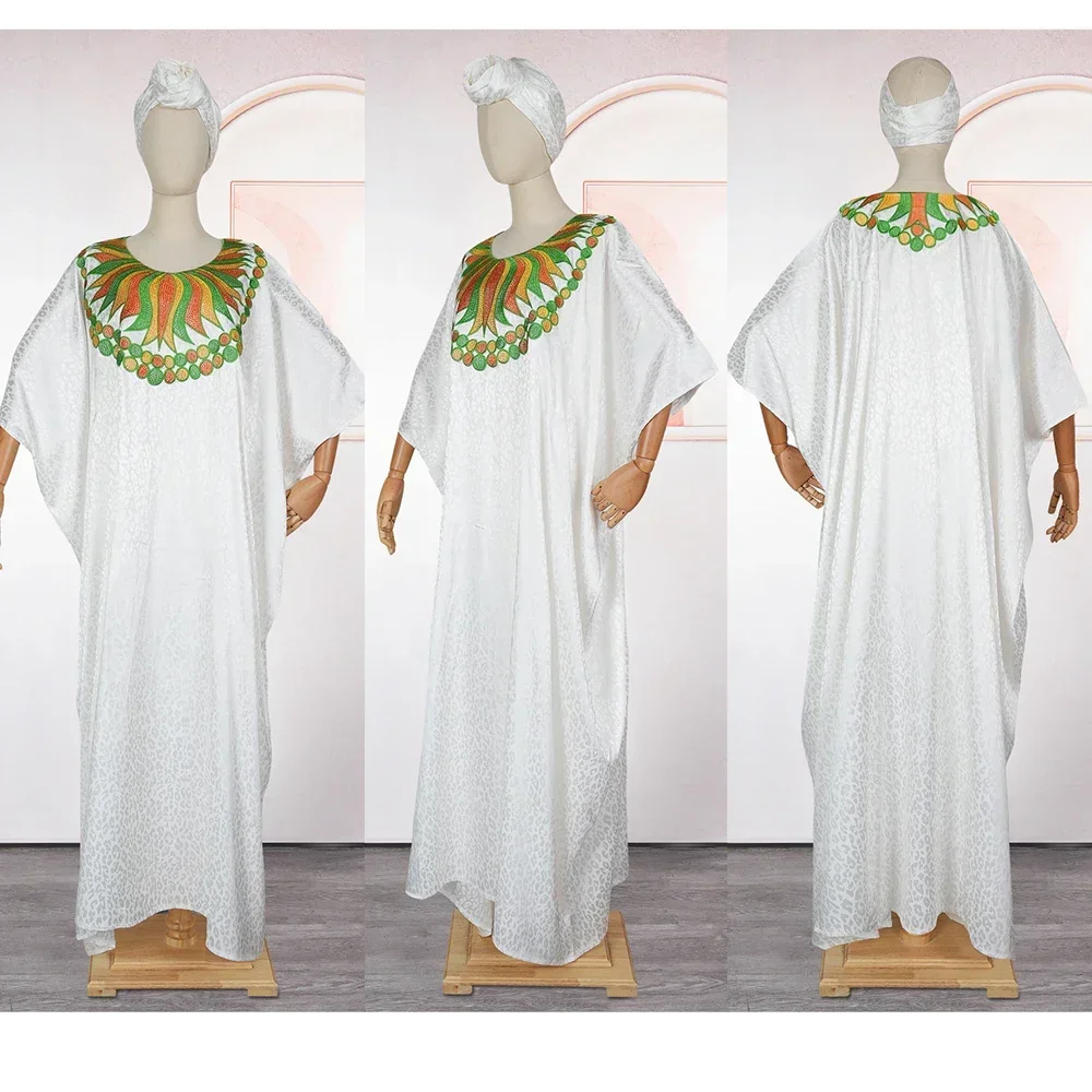 فساتين الصيف الأفريقية للنساء أنيقة بيضاء قفطان بوبو الكنيسة الملابس حجم كبير Musilm Djellaba أفريقيا ملابس يومية 2025