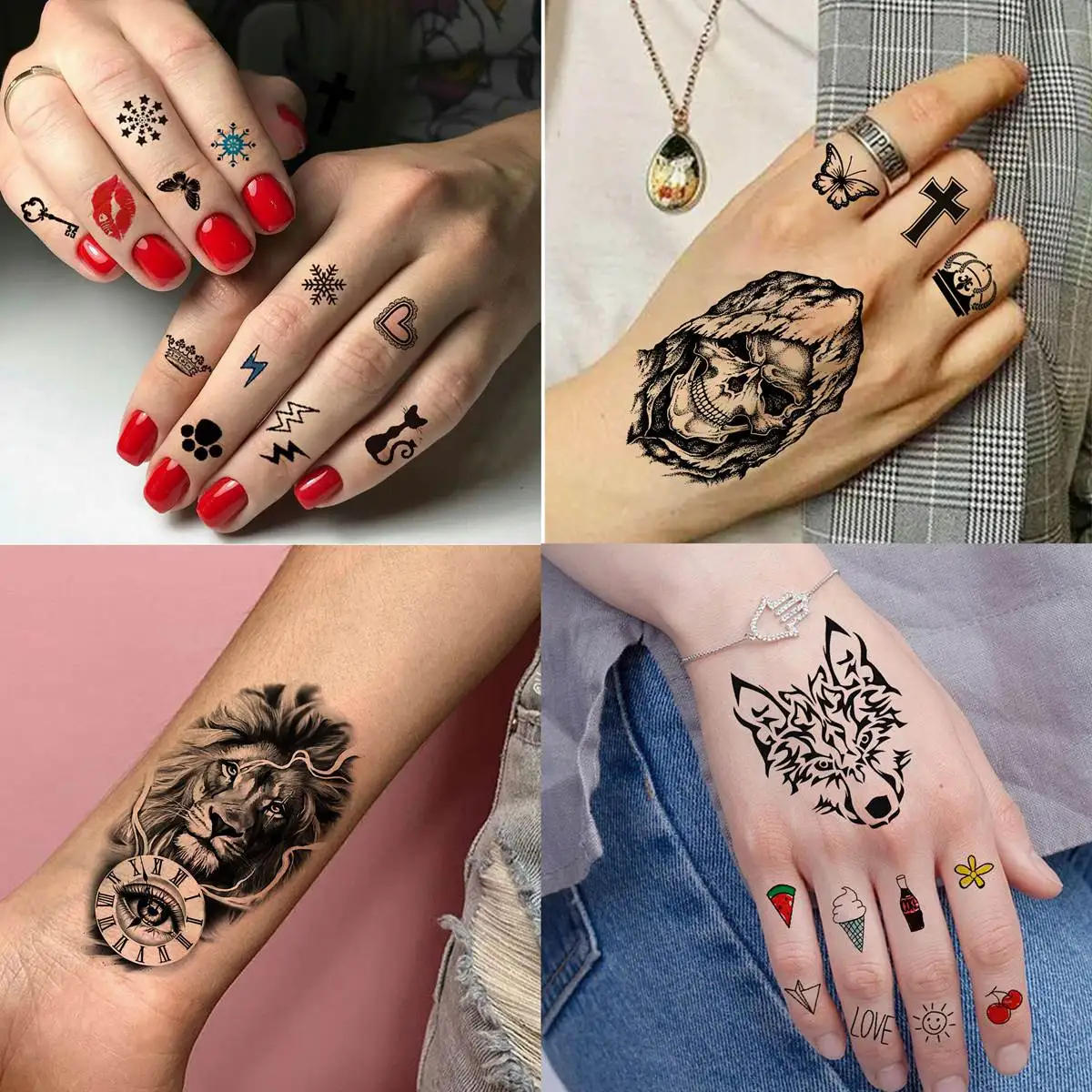 60 Lenzuola Feroce Leone Tigre Tatuaggi Temporanei Per Gli Uomini Donne Braccio Collo Diavolo Teschio Tatuaggio Lupo Nero Drago Tatoo Piccolo Desgin