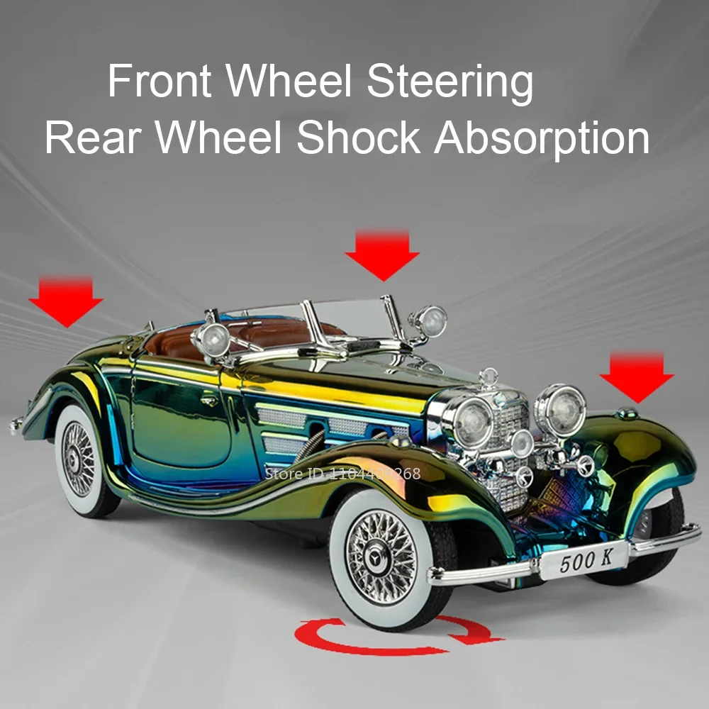 مقياس 1:24 500K 300SL لعبة سيارة عتيقة نموذج معدني دييكاست ضوء الموسيقى التراجع نماذج المركبات المطلية بالكهرباء مجموعة الهدايا