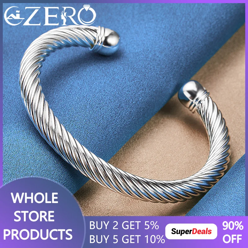 

ALIZERO 925 Sterling Silver Screw Thread Cuff Bangle Bracelet For Women Man Wedding Engagement Fashion Party Jewelry Accessories