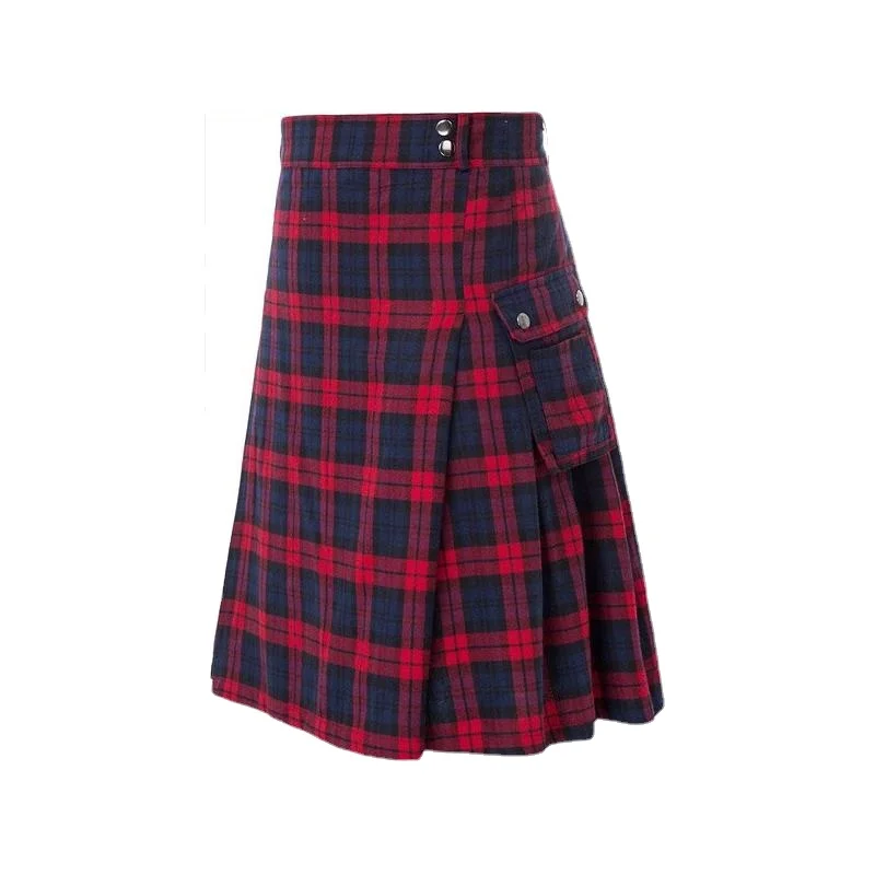 Men\'s Short Skirt Traditional Highland Tartan Practical Kilt Mens Skirt Vintage Kilt Scotland Gothic Punk Fashion Kendo Pocket