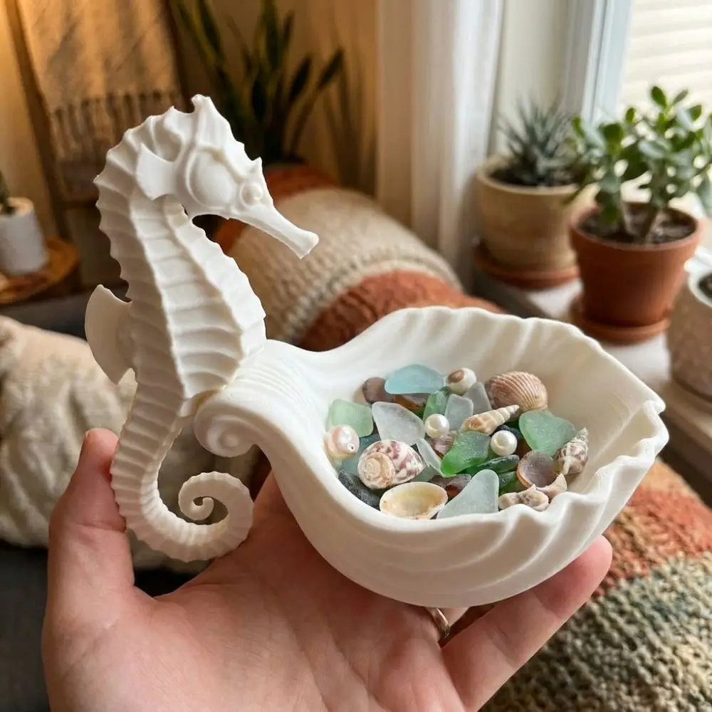 3D Printed Seahorse-Shaped Storage Tray Cute Plastic Jewelry Display Stand Decorative Stable Rings Holder Living Room Decor