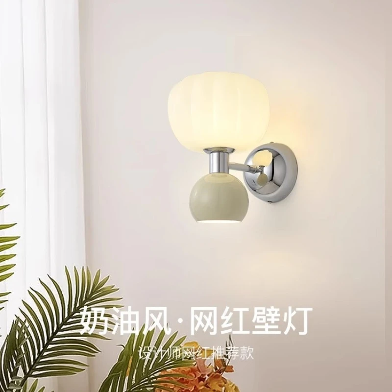 French Cream Style Wall Lamps Pumpkin Shaped Design LED Wall Sconces Children's Room Study Bedroom Restaurant Atmosphere Fixture