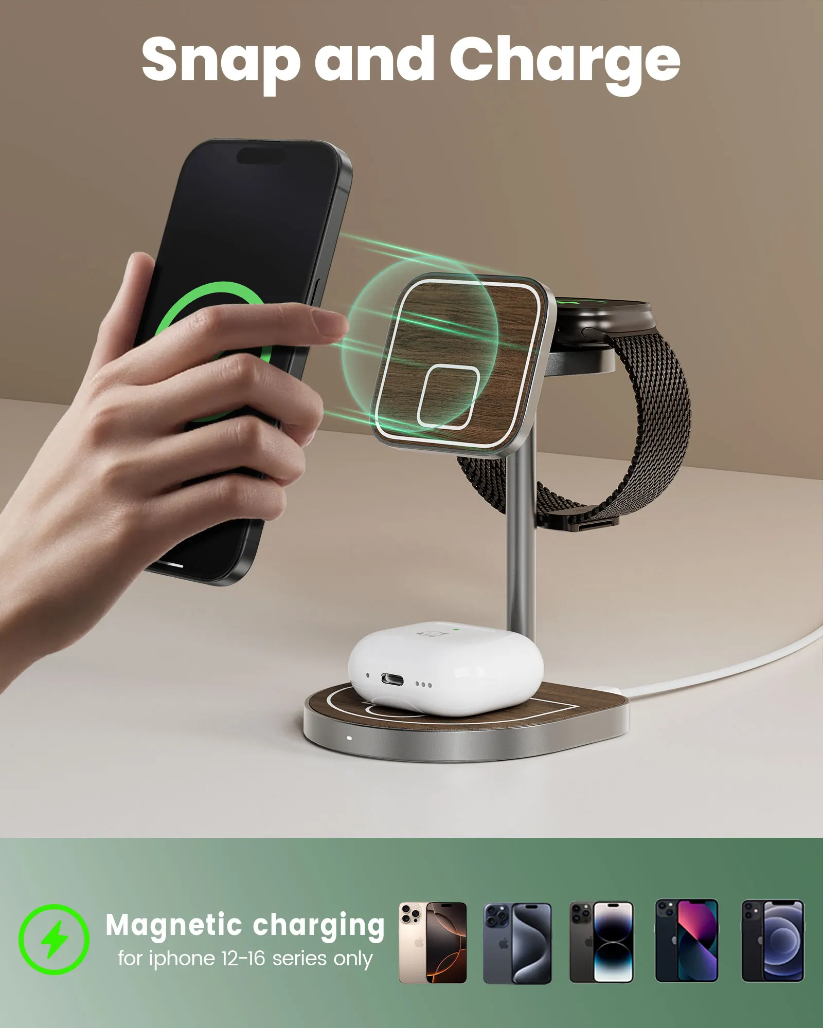 KUXIU X85Q Qi2 Magnetic Wireless Charger Stand For iPhone 17 16 15 14 13 Pro/Max,Apple Watch 1-9/Ultra/AirPods 4 3 2 Accessories