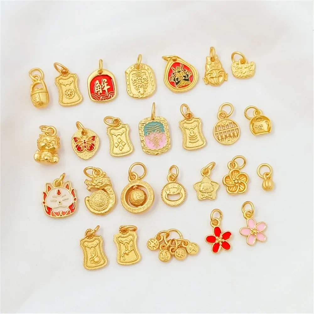 

18K Sand Gold Small Pumpkin Token, Little Peach Blossom, Peace and Joy, Nine-tailed Fox Pendant, Diy Handcrafted Pendant