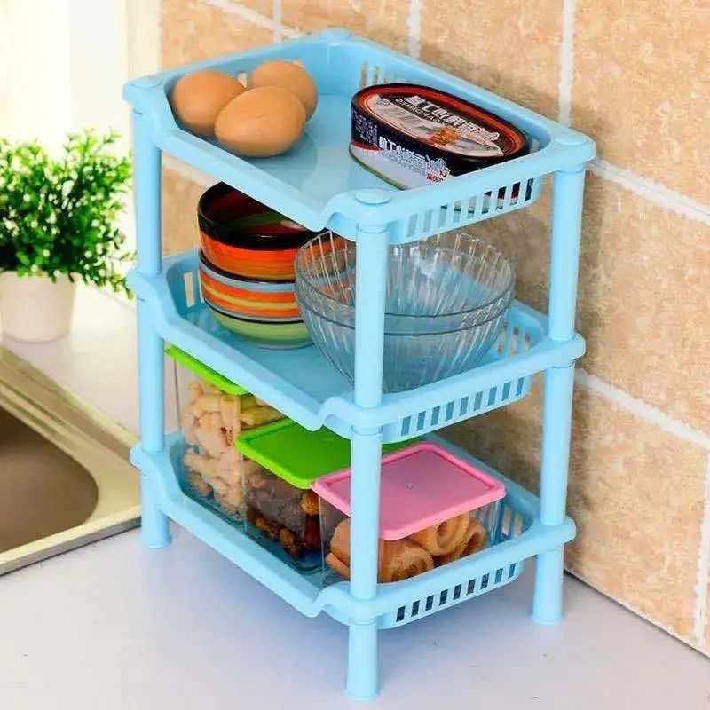 3/4 Layers Kitchen Storage Rack Shelve Plastic Assembled Sundries Food Shelf Dish Holder Bathroom Organizer Accessories