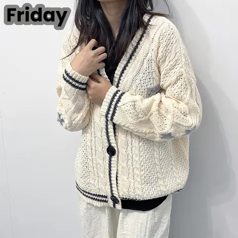 Winter Knitted Folklore Beige Cardigan Women Xmas Sweater Autumn Loose Y2K Cardigans Femmes Vintage Casual Khaki TTPD Tops Women