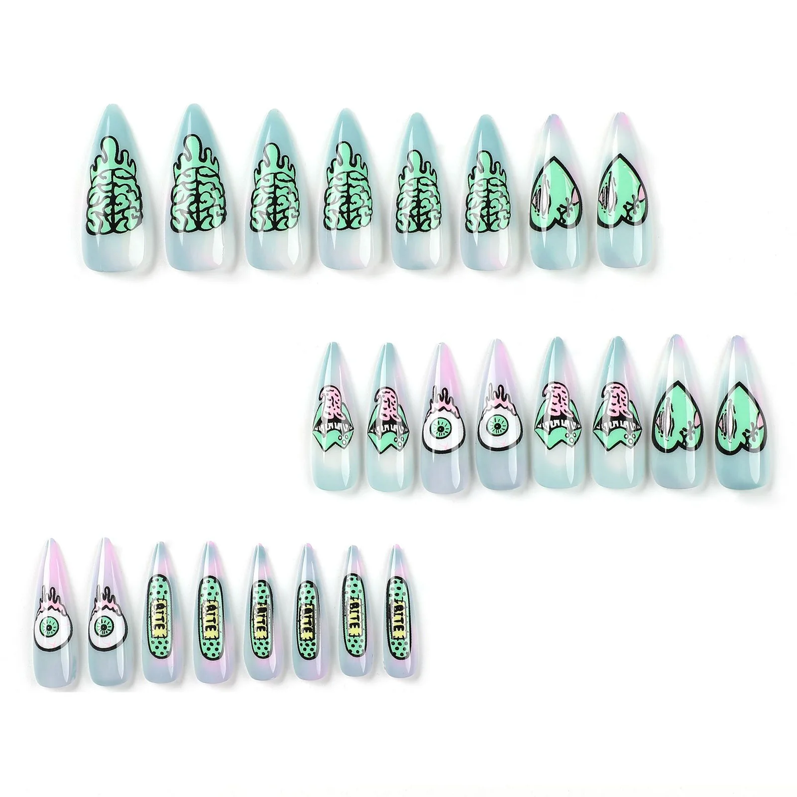 Pointed Tips Halloween Theme False Nail Waterproof Long Lating Glossy Fake Nail for Shopping Travel Dress Matching