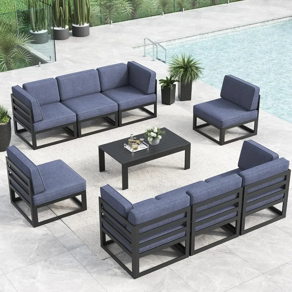 

Patio Furniture Set, 9 Pieces Modern Outdoor Conversation Set Sectional Metal Sofa Set with Olefin Cushion