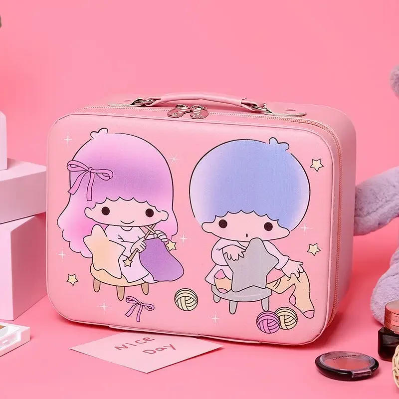 Sanrio Cosmetic Case Kuromi My Melody Cinnamoroll Hello Kitty Kawaii PU Leather Extra Large Makeup Bag With Mirror Storage view 5