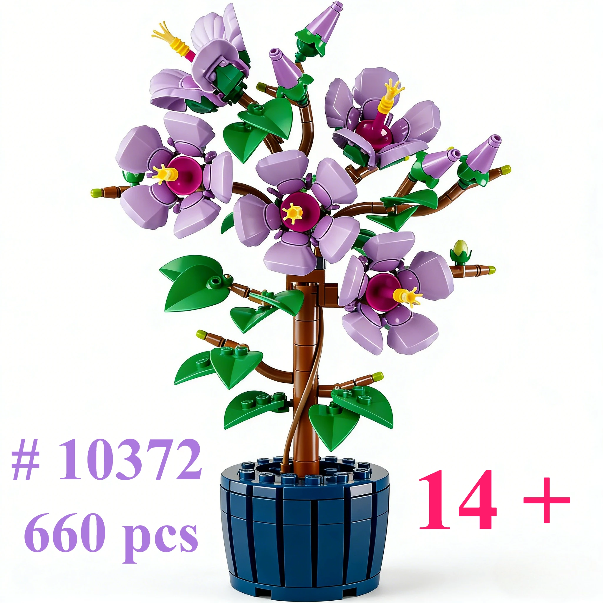 Ensemble de blocs de construction en forme de fleur d'hibiscus violette 10372, adaptés aux cadeaux d'anniversaire, compatibles avec les particules Legoed, 660 pièces.