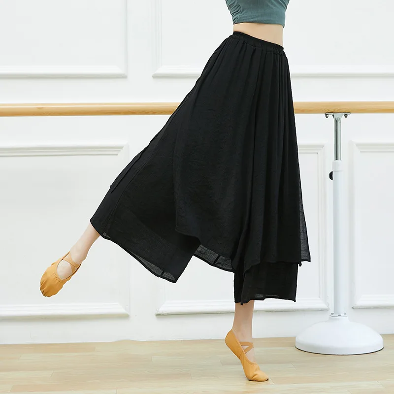 

Dance Yoga Pants Ladies Wide Leg Pants Cotton Silk Linen Split Wide Leg Pants Dance Performance Training Pants Plus Size 2XL