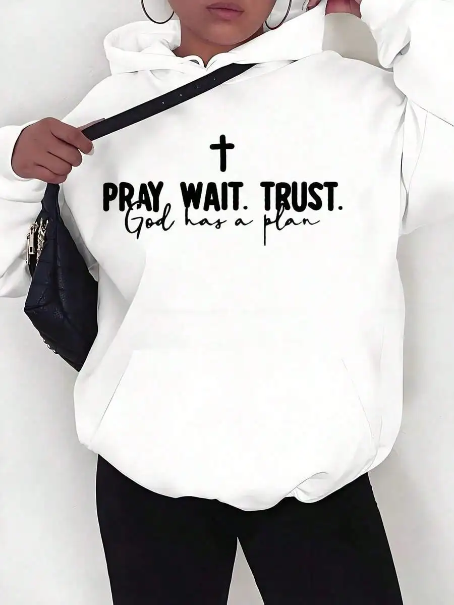 

Женская белая толстовка оверсайз с графическим принтом в виде креста и вдохновляющей надписью