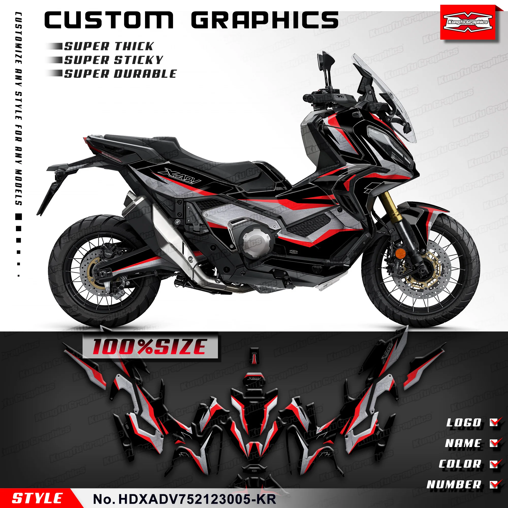 

KUNGFU GRAPHICS Adhesive Decals Wrap Sticker Kit for Honda X-ADV 750 2021 2022 2023, HDXADV752123005-KR