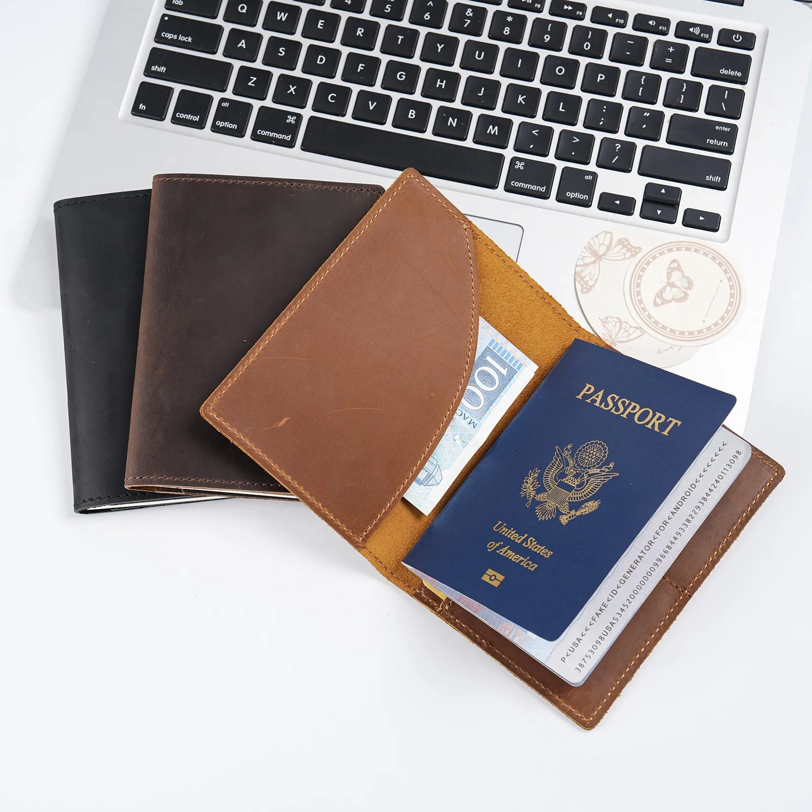 

Leather Passport Holder for Travel Essentials, Slim Passport Cover Case Travel Wallet Bifold Credit Card Bag for Women Men